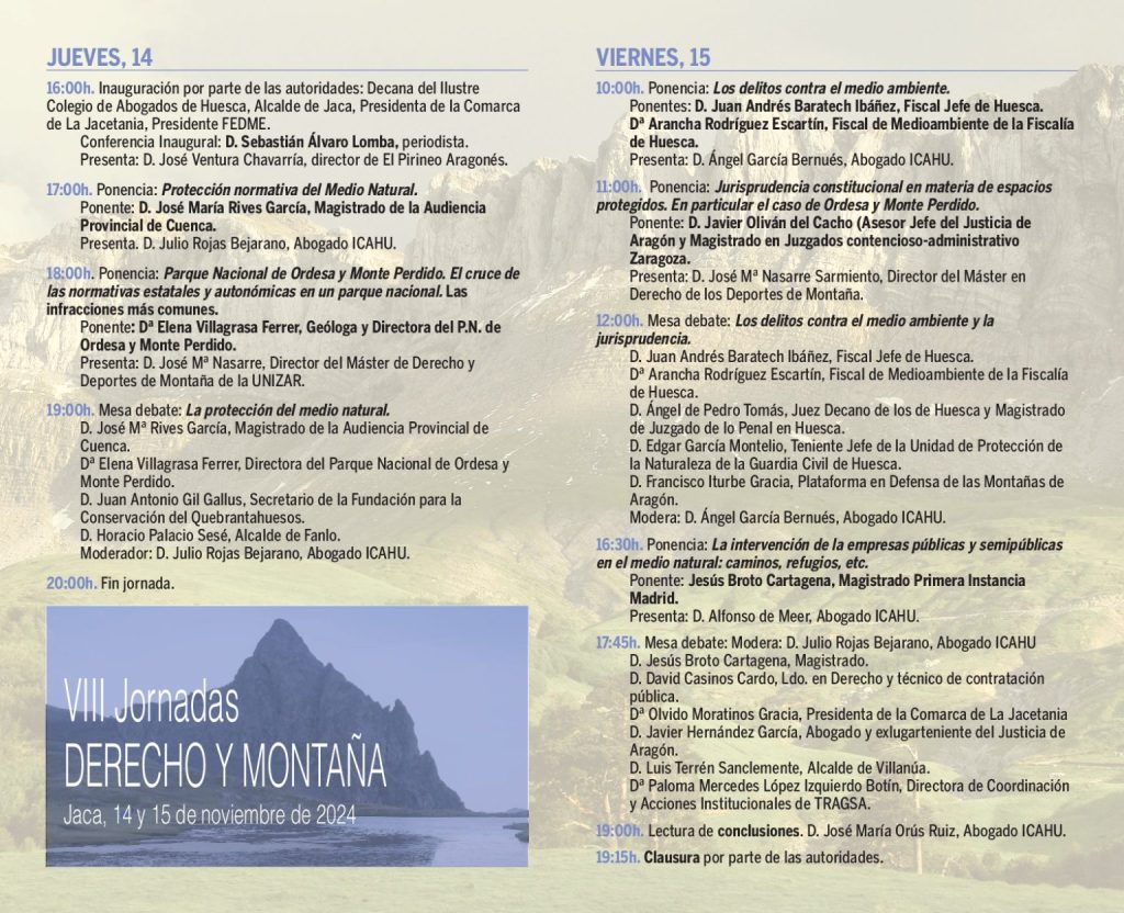 Programa VIII Jornadas Derecho y Montaña.